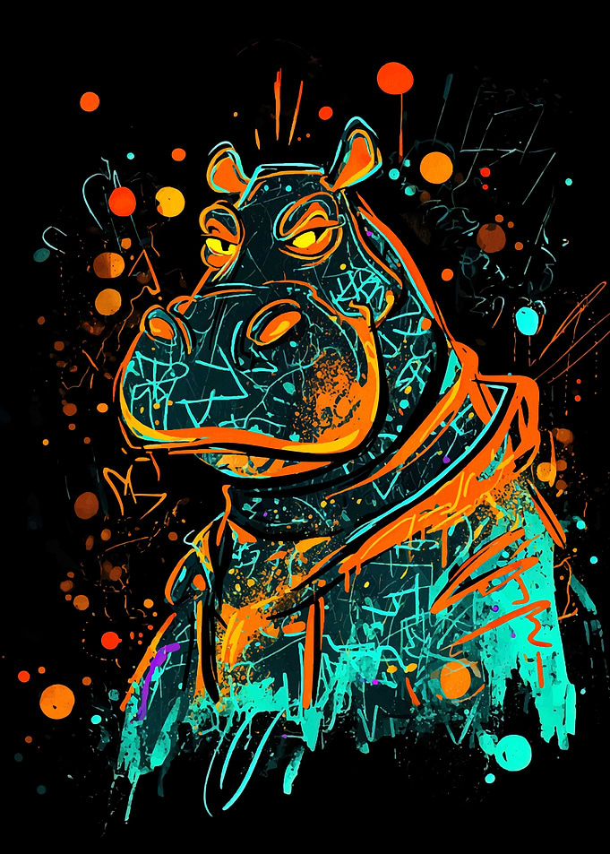Abstract Hippopotamus with Hoodie