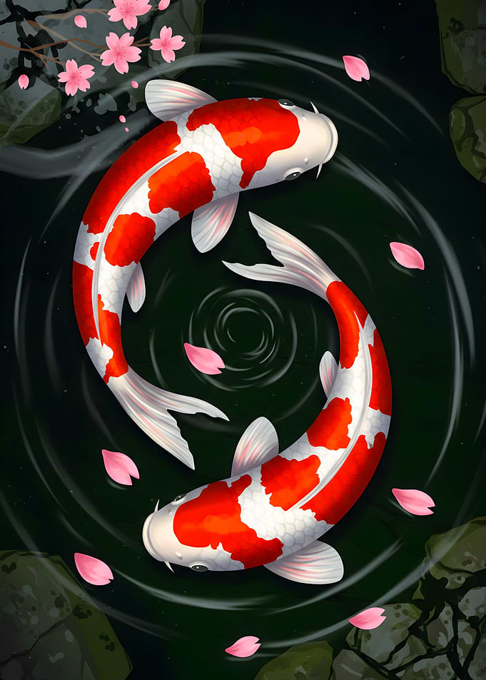 Koi Fish and Cherry Blossoms