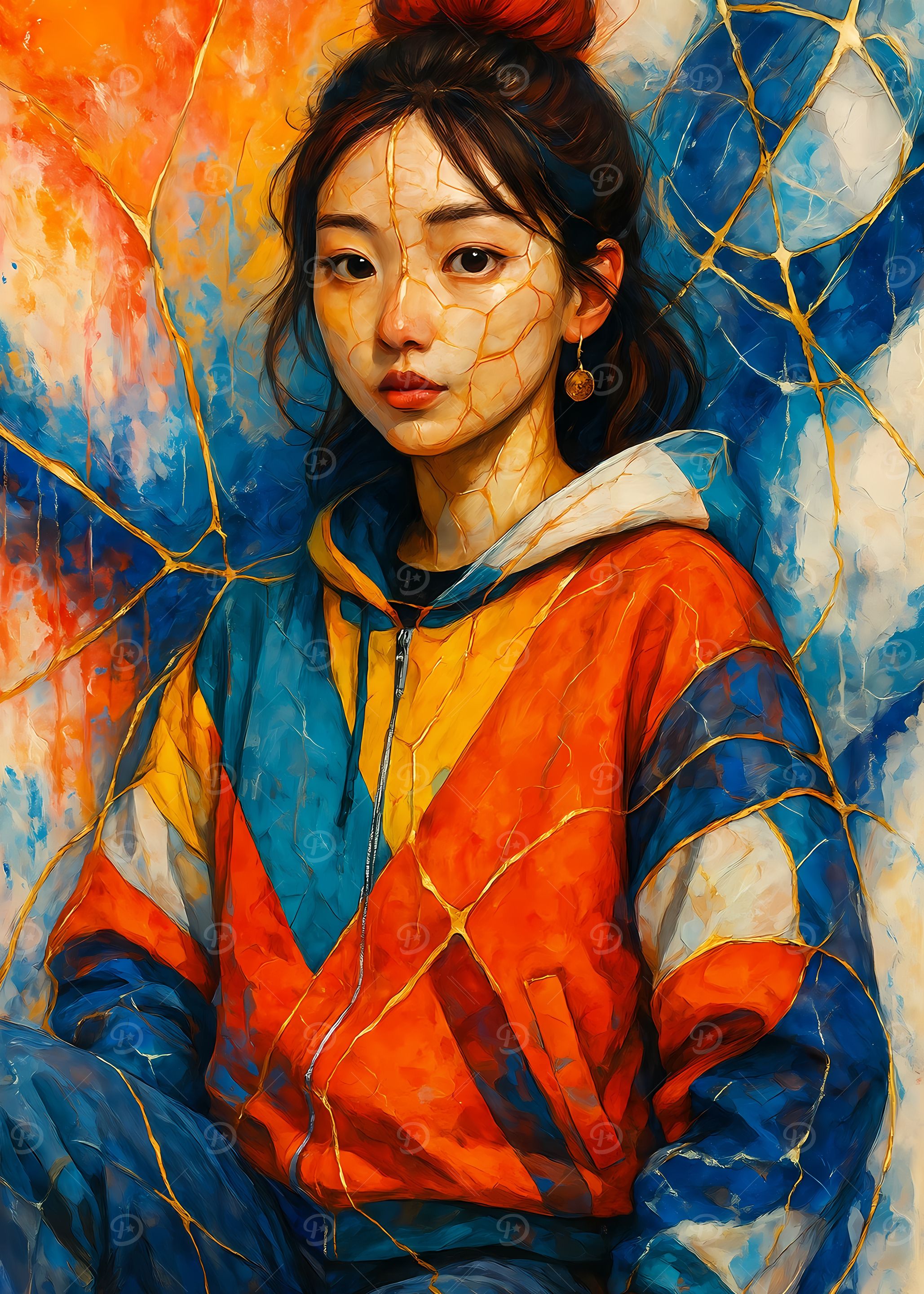 Abstract Fantasy #75 - Kintsugi Portrait of a Young Woman