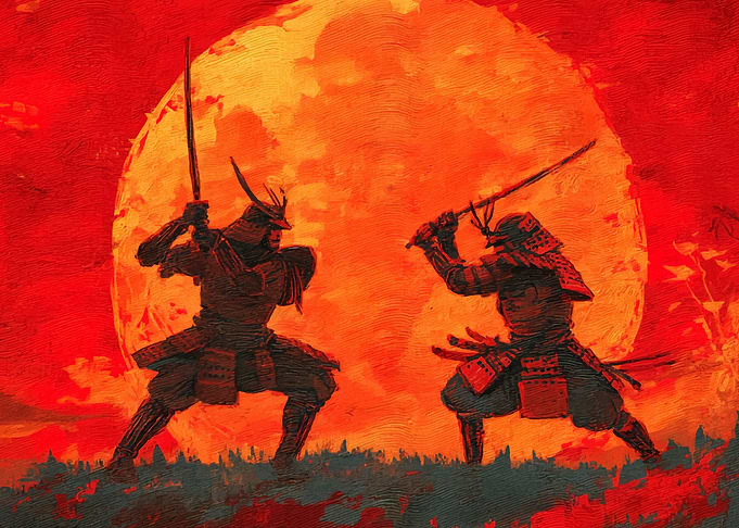 Samurai Duel Under a Red Moon