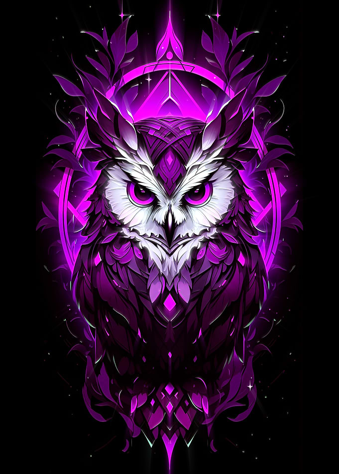 Neon Purple Owl Digital Art