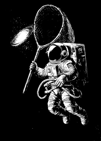 Astronaut Catching Galaxy with Net