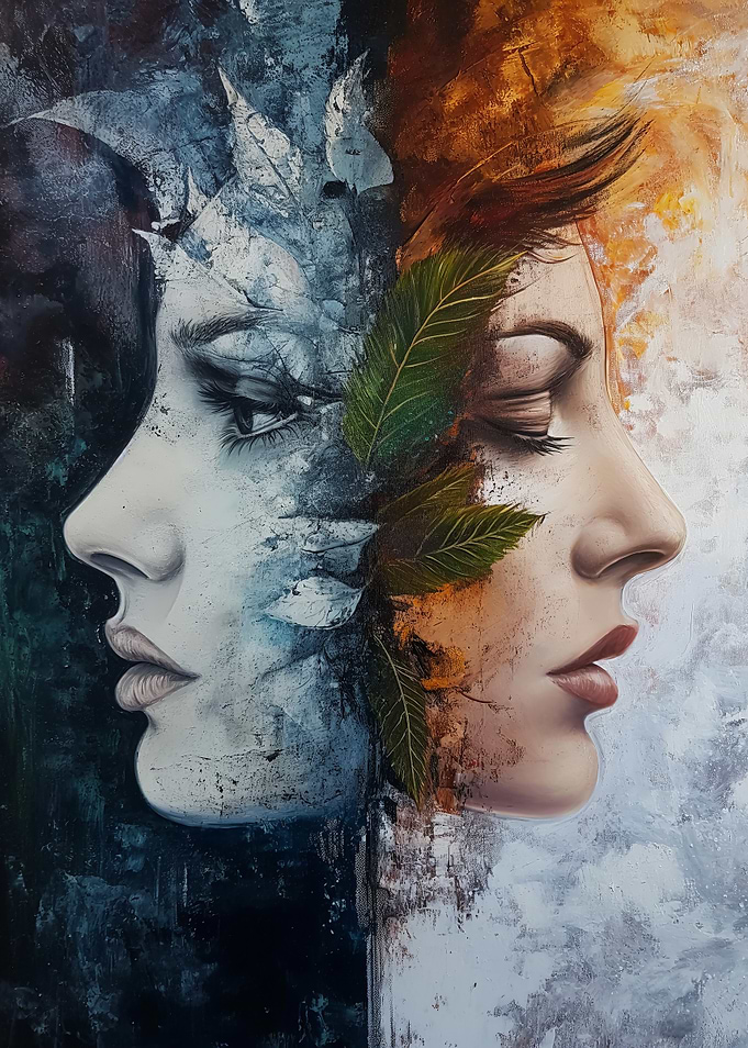 Dual Portrait with Leaves