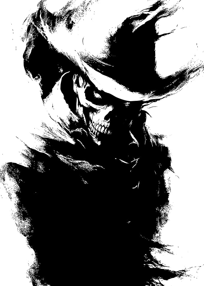 Monochrome Skull with Hat Illustration