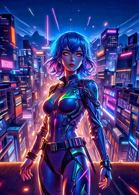 Cyberpunk Girl in Neon Cityscape