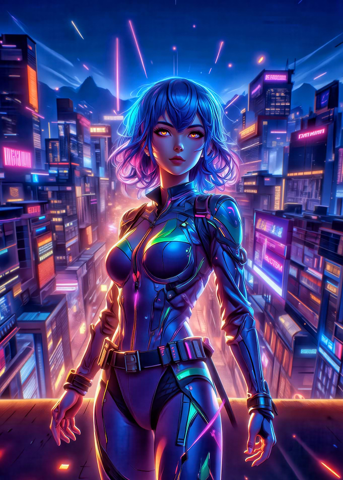 Cyberpunk Girl in Neon Cityscape