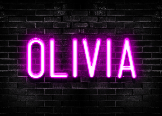 Olivia Neon Sign on Brick Wall