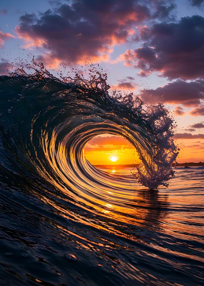 Ocean Wave at Sunset