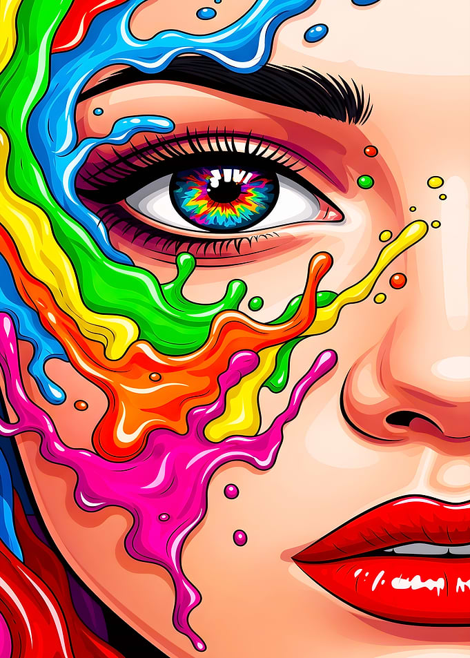Colorful Paint Splatter on Woman's Face