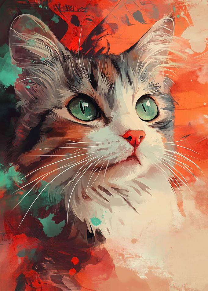 Cat Portrait with Abstract Background