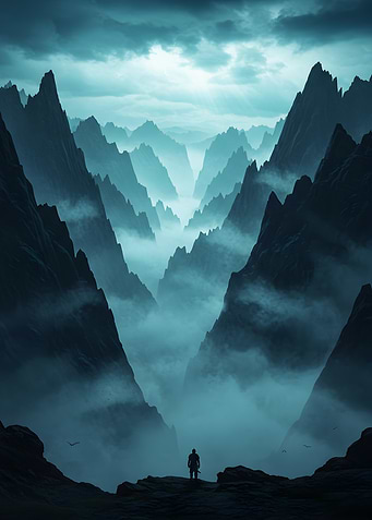 Misty Mountain Valley with Lone Figure