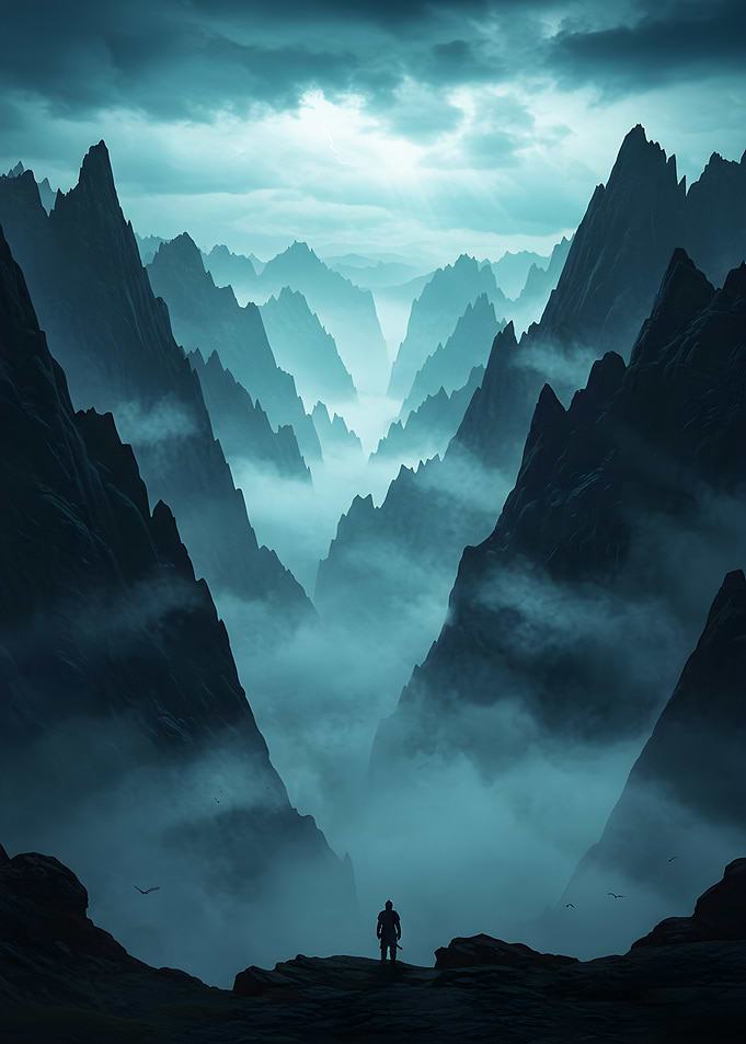 Misty Mountain Valley with Lone Figure
