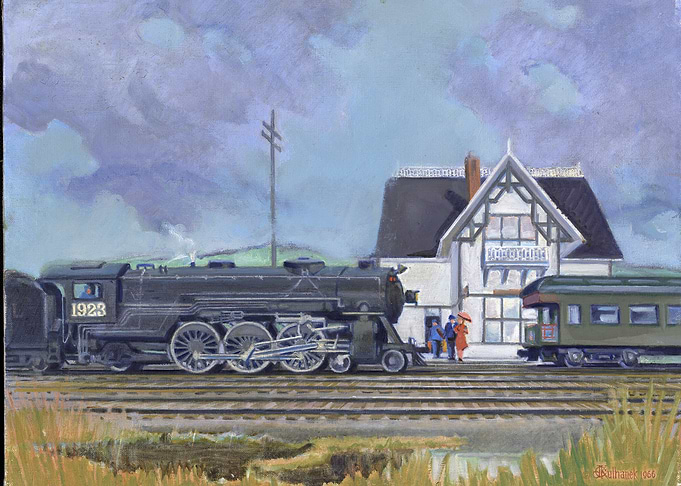 Vintage Train Station Painting