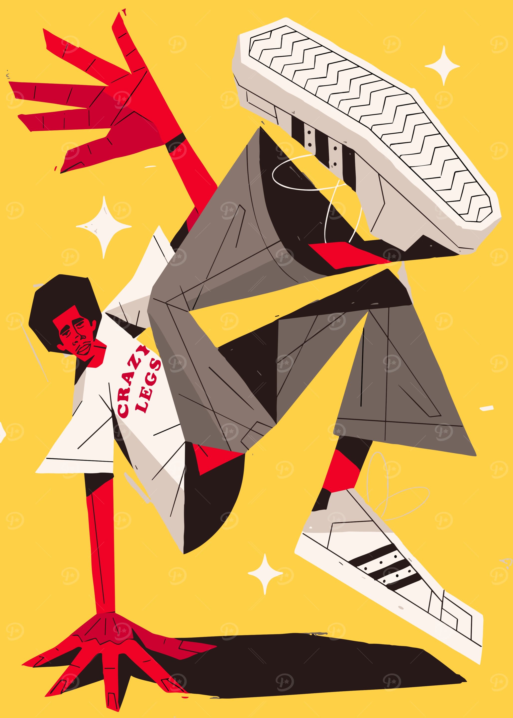 Breakdancer with Adidas Shoes on Yellow