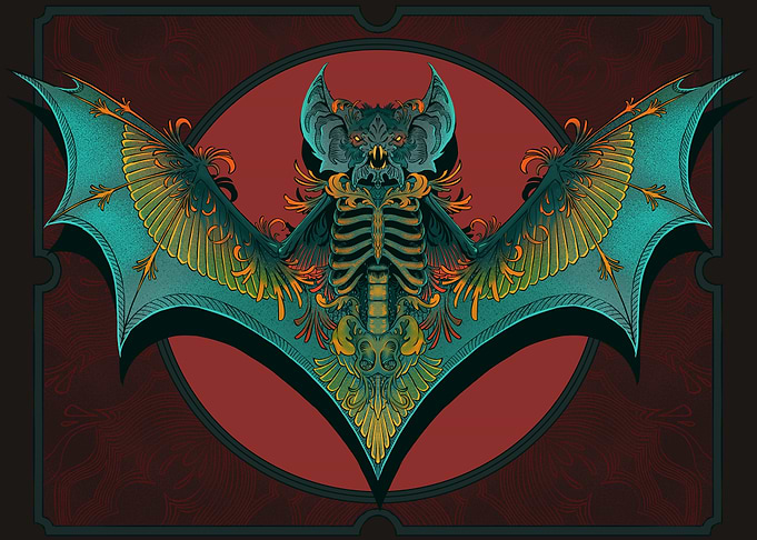Ornate Bat Skeleton Illustration