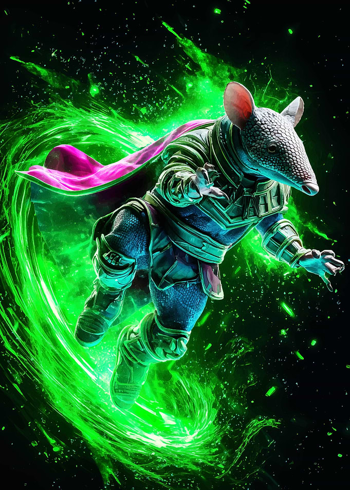 Armadillo Superhero with Green Energy