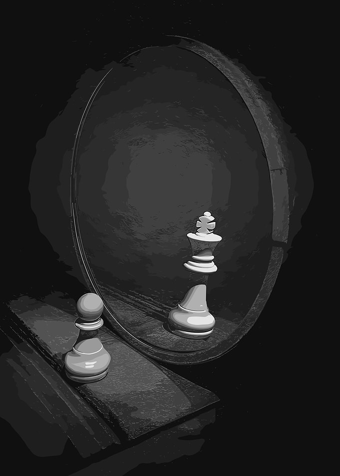 Chess Piece Reflection in Mirror