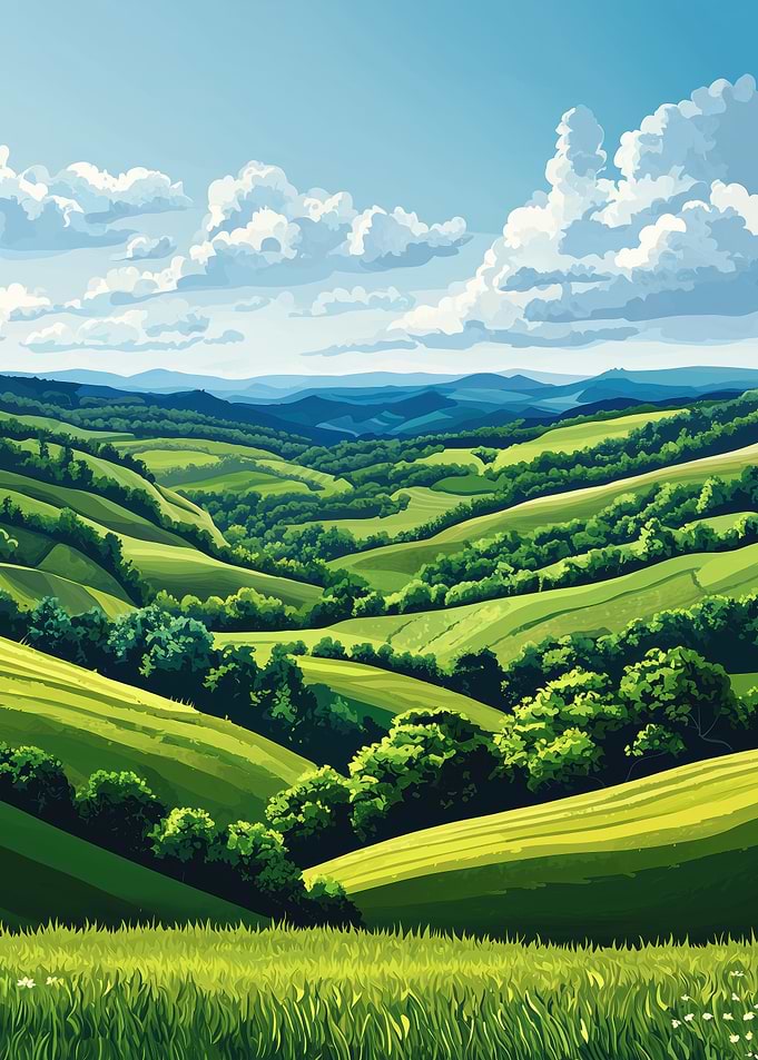 Rolling Green Hills Landscape Illustration