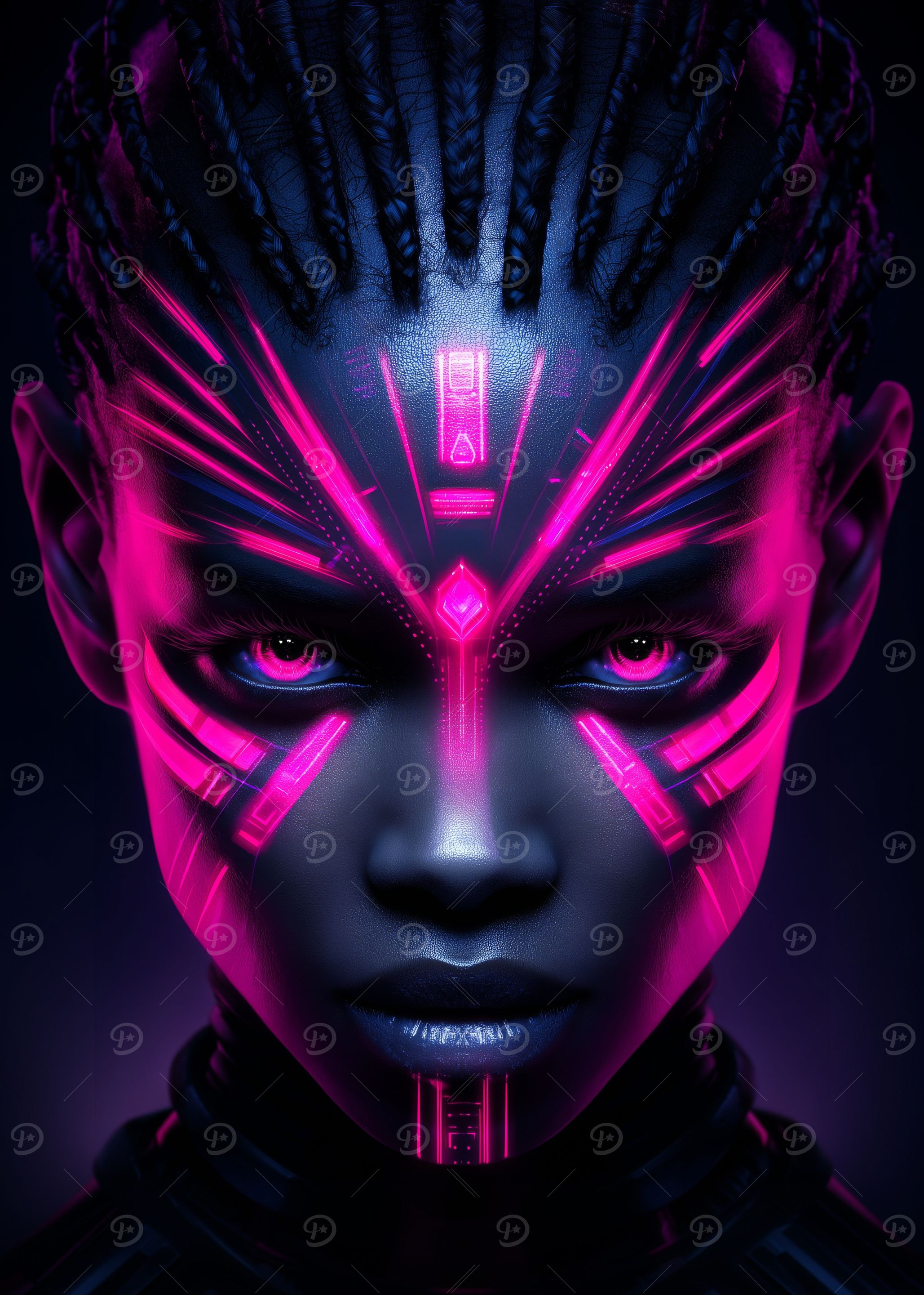 Cyberpunk Woman with Neon Face Paint