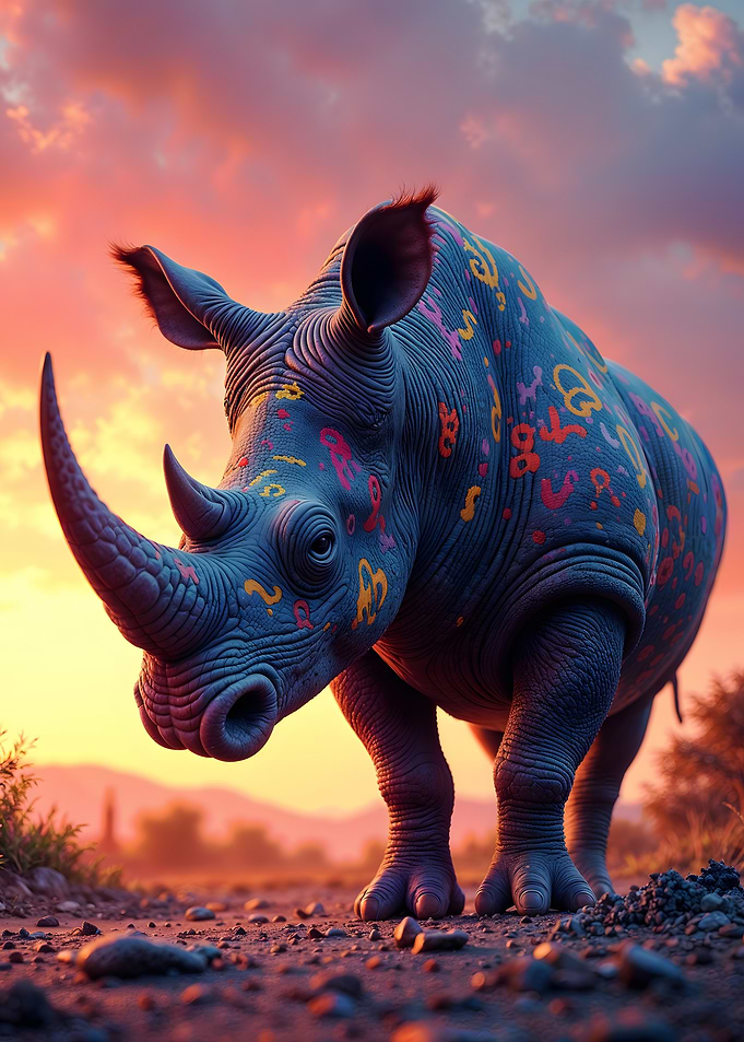 Colorful Rhino at Sunset