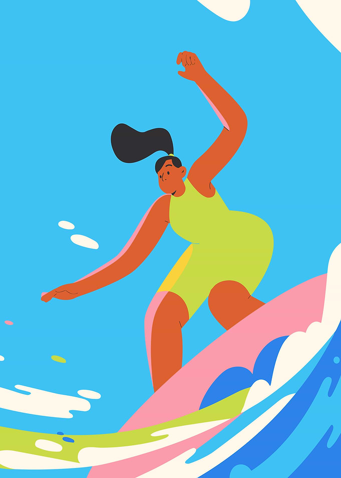 Surfer Girl on Pink Board