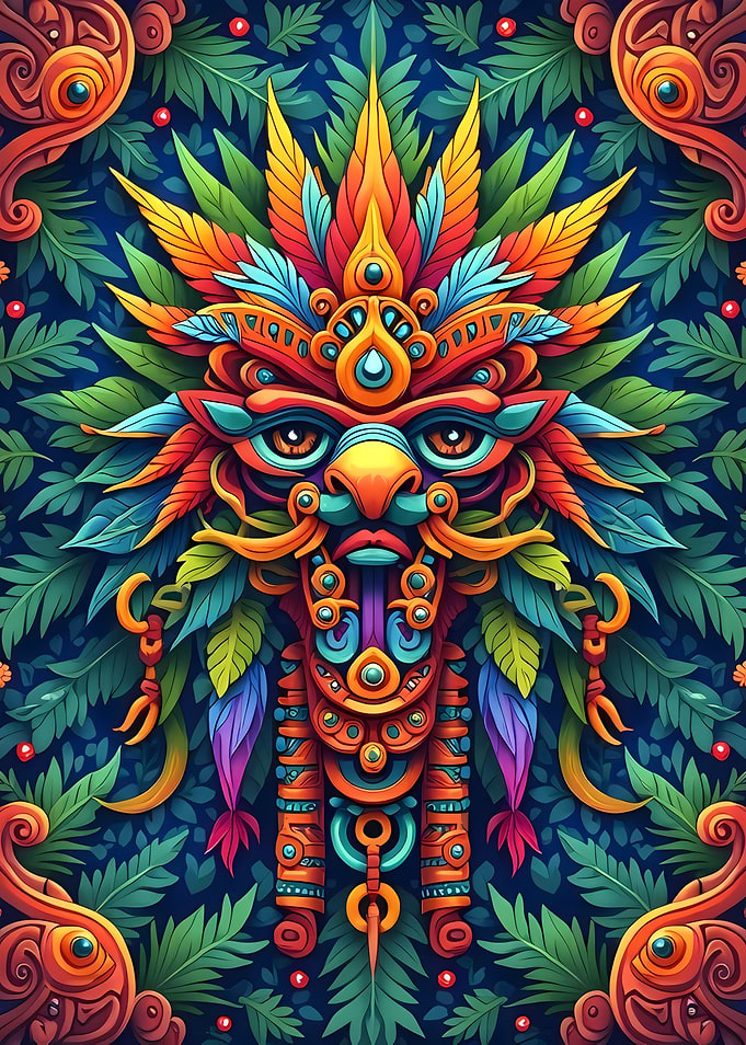 Colorful Tribal Mask in Jungle Setting