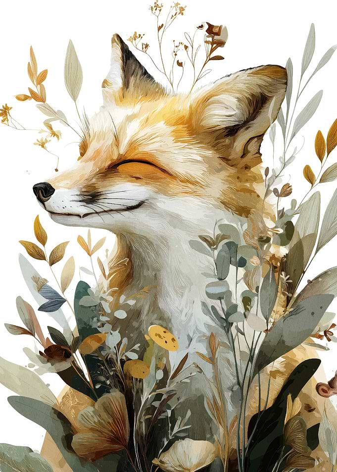 Fox in Floral Watercolor