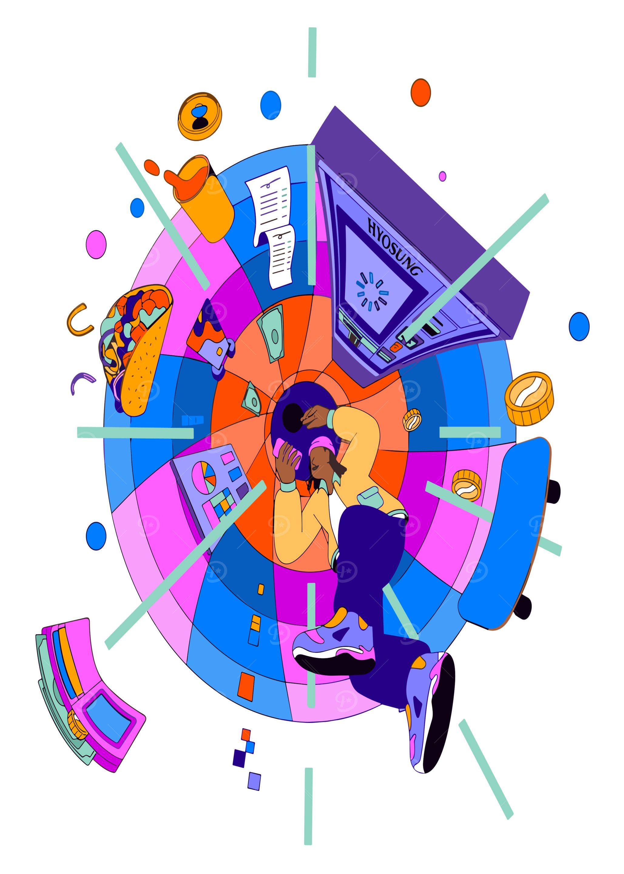 Colorful Abstract Illustration with Central Figure