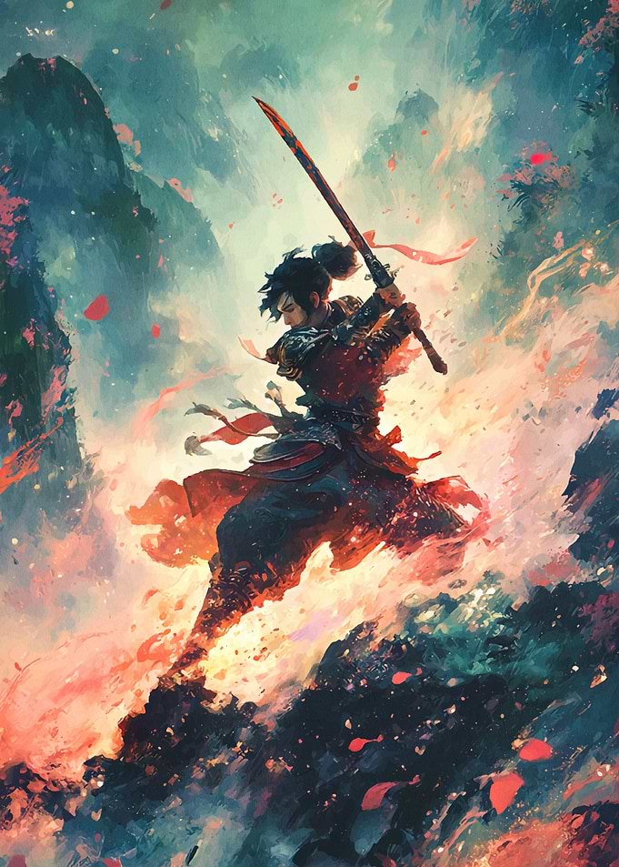 Samurai Warrior with Sword in Action