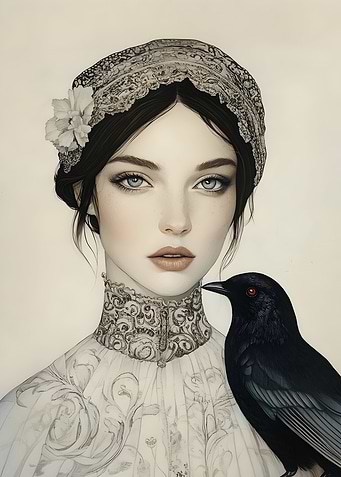 Woman With Raven Portrait