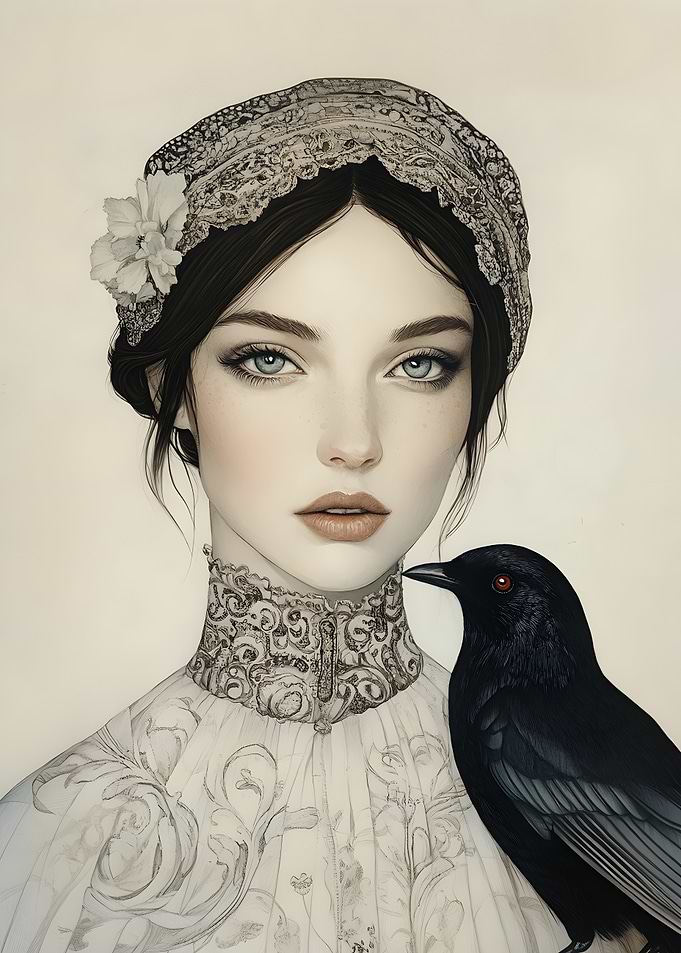 Woman With Raven Portrait