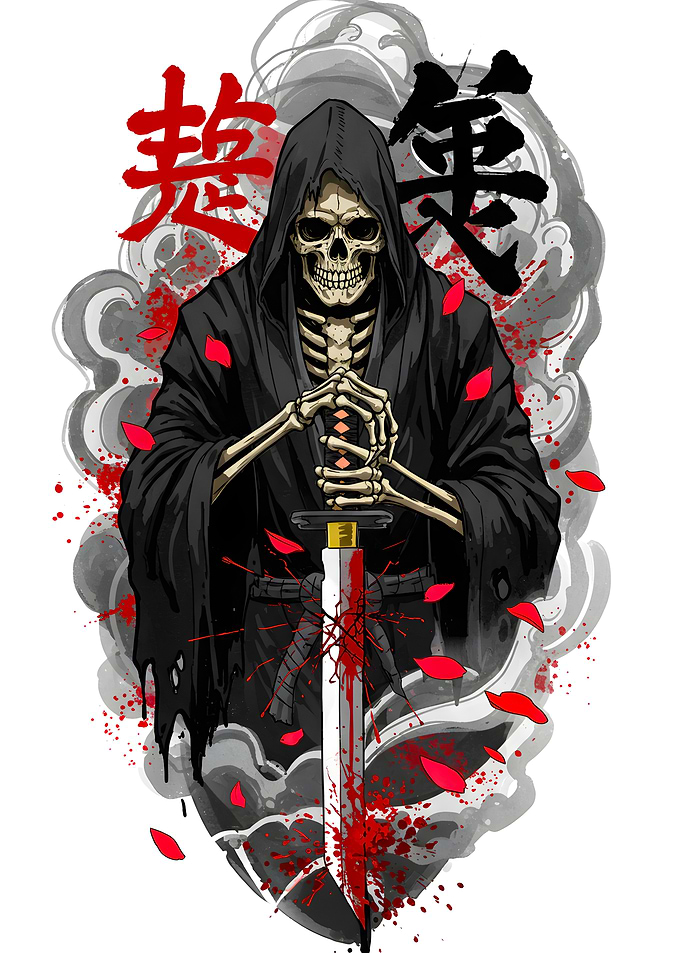 Shinigami Skull with Katana Illustration