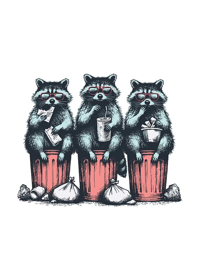 Cool Raccoons in Trash Cans