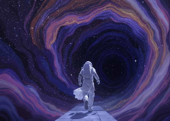 Astronaut Running Through Space Portal