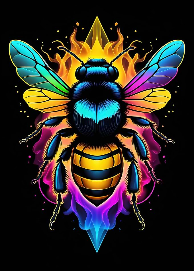 Colorful Bee with Flames
