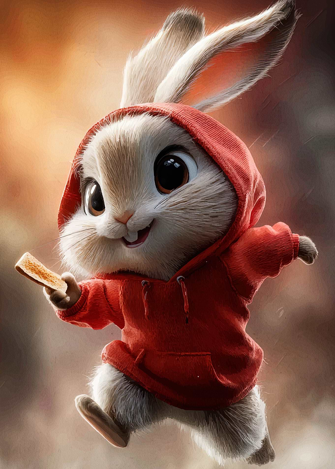 Cartoon Rabbit with Toast in Hoodie