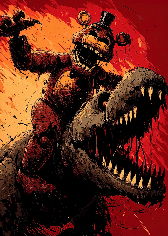 Freddy Fazbear Riding a Dinosaur