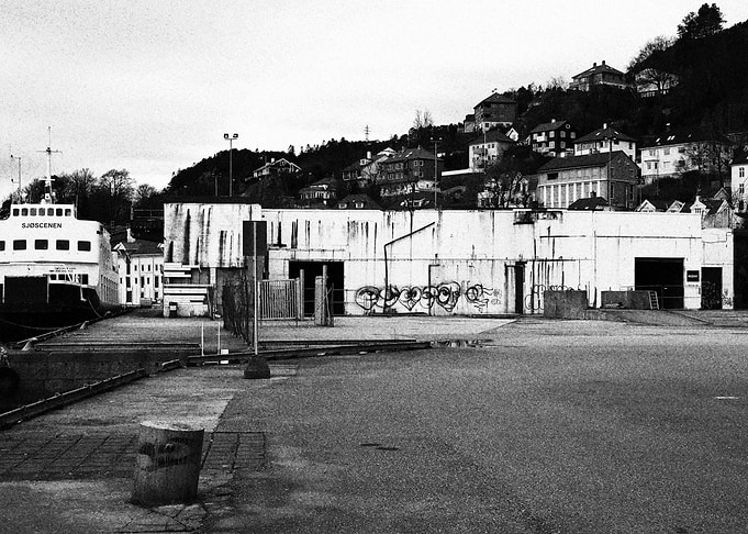 Black and White Dockside Scene