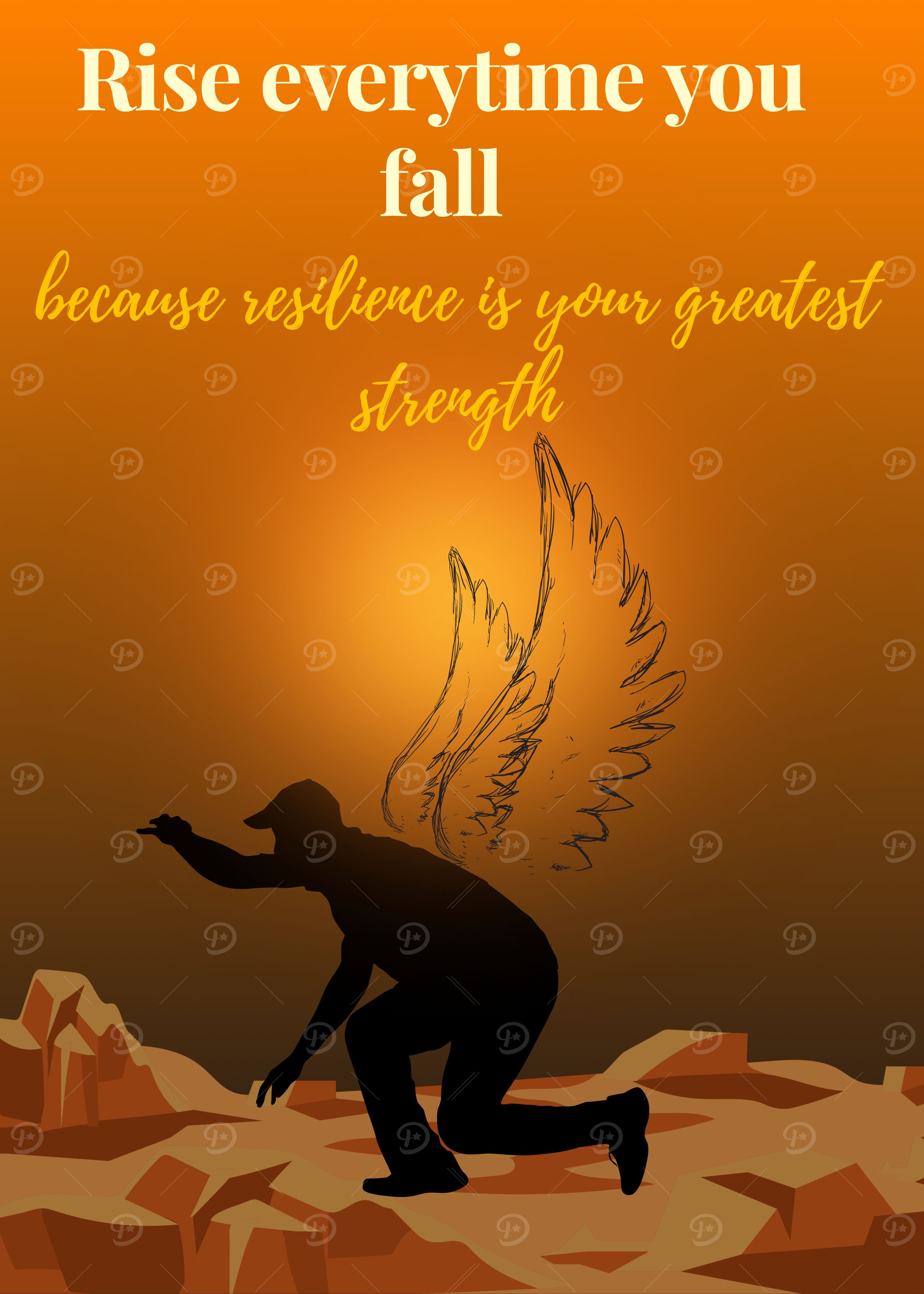Motivational Poster – Rise Every Time You Fall with Angel Wings Art