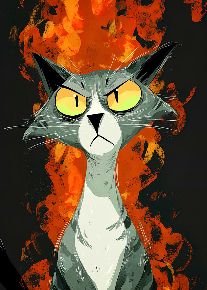 Angry Cat with Fiery Background