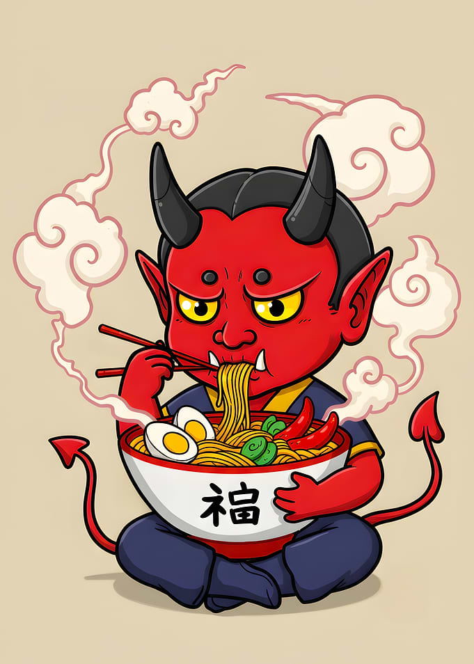 Chibi Oni Eating Ramen