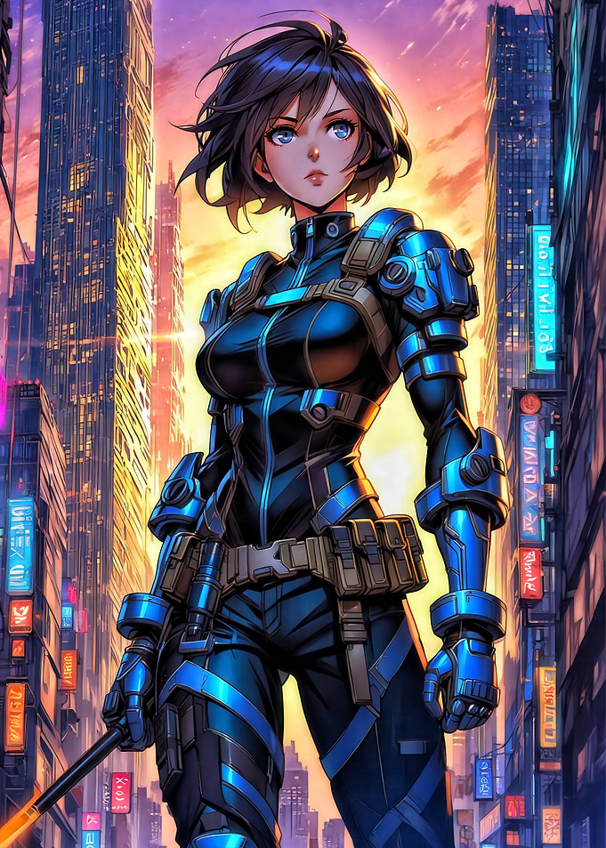 Anime Cyberpunk Girl in Cityscape
