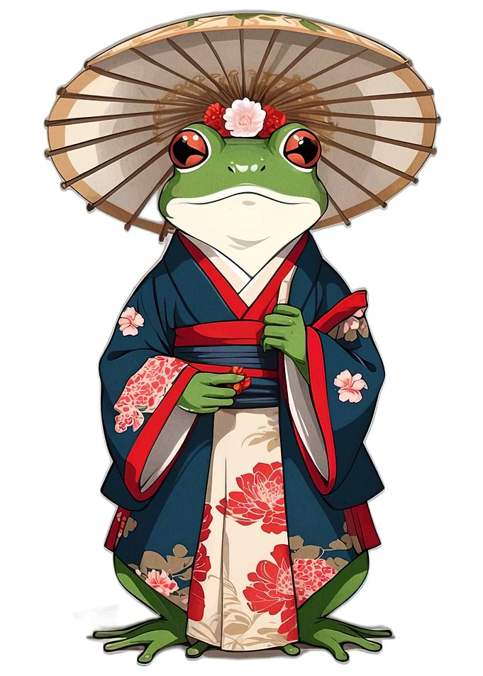 Frog in Kimono with Parasol