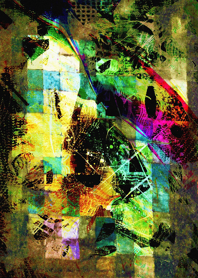 Abstract Asian Colorful collage art