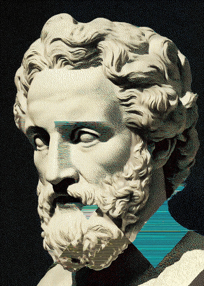Classical Bust with Glitch Art Overlay