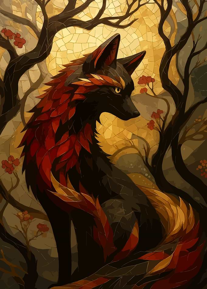 Fox in Autumn Mosaic