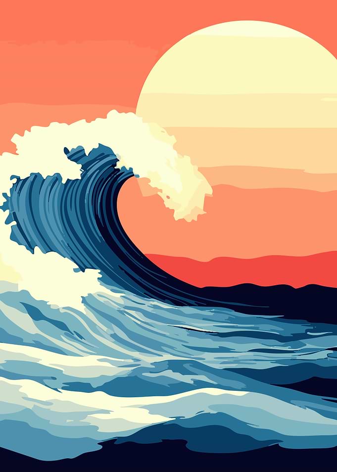Great Wave Illustration at Sunset