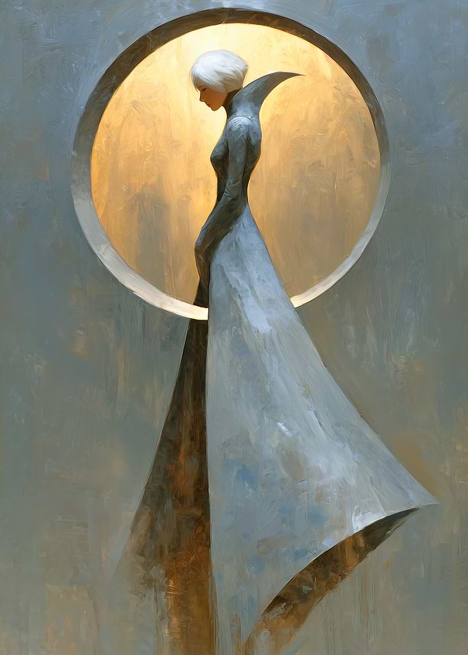 Elegant Woman in Gray Dress Painting