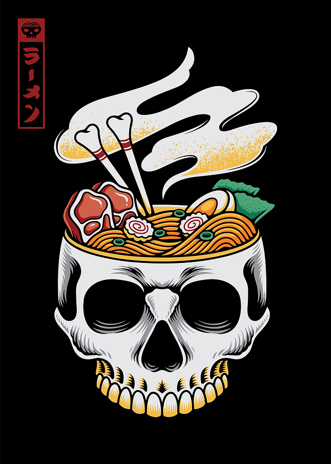Skull Ramen Bowl Illustration