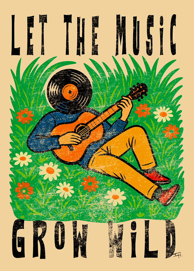 Vinyl Head Hippy Guitarist, Let the Music Grow Wild